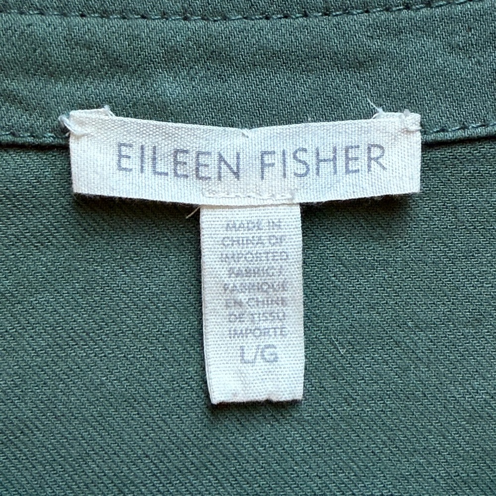 Eileen Fisher Nori Organic Cotton Twill Drawstring Jacket Size L In Olive Green - Picture 3 of 9
